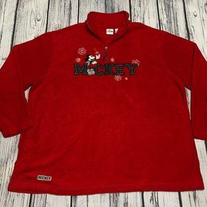 Vintage Mickey Embroidered Disney Plus Red Pullover Fleece 1/4 Womens Size 1X